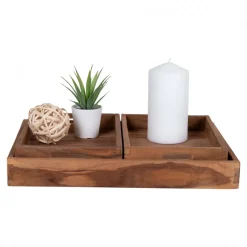 3-pack Bricka 'Faro' - Teak/Natur