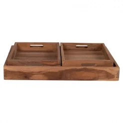 3-pack Bricka 'Faro' - Teak/Natur