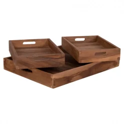 3-pack Bricka 'Faro' - Teak/Natur