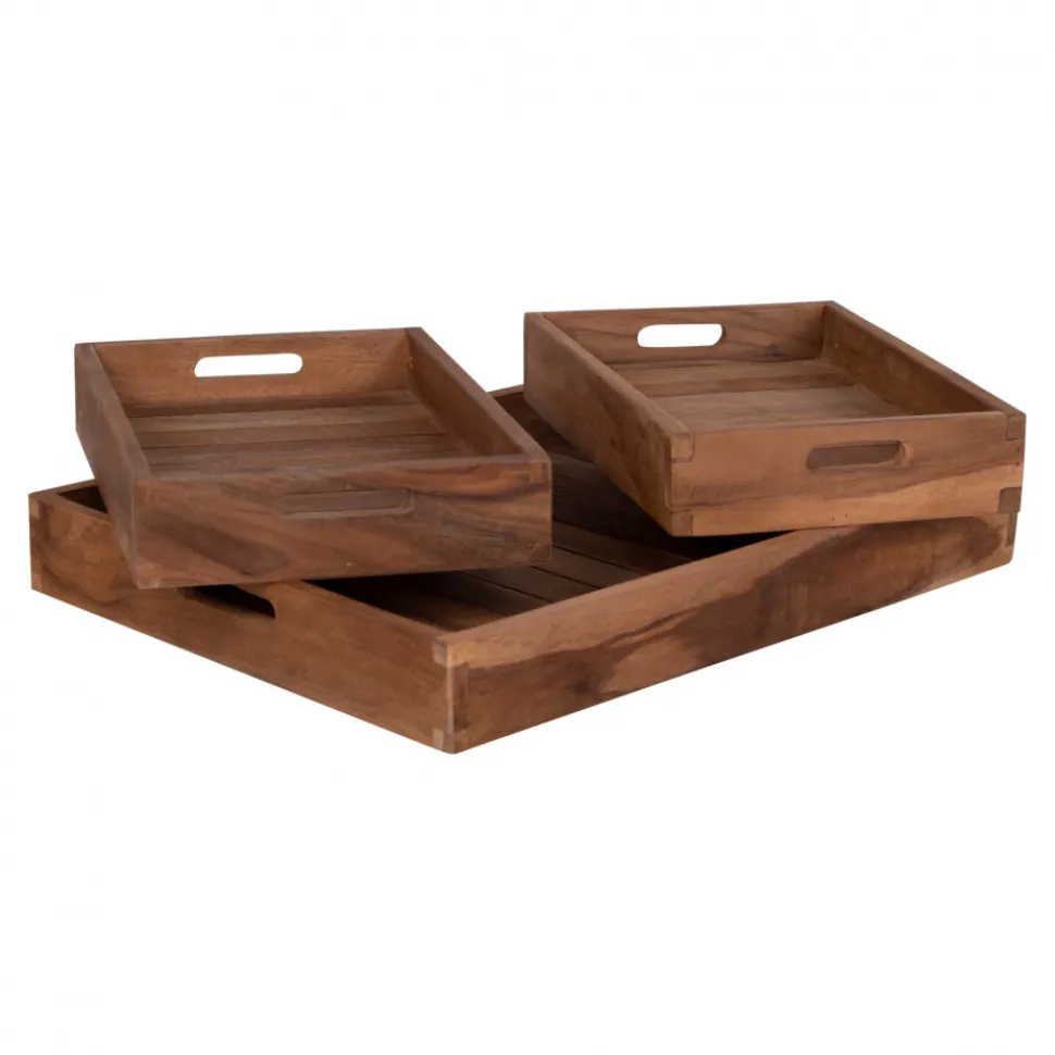 3-pack Bricka 'Faro' - Teak/Natur