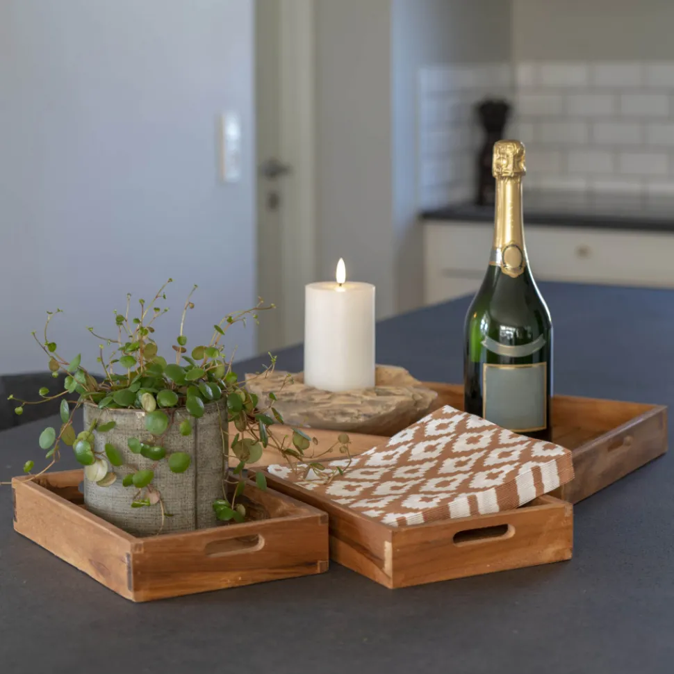3-pack Bricka 'Faro' - Teak/Natur