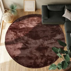 Rund matta 'Aranga Super Soft' - Mörk brun