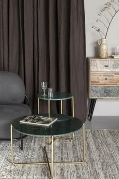 Soffbord 'Timpa' Runt 70cm - Grön marmor/Guld