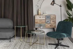 Soffbord 'Timpa' Runt 70cm  - Grön marmor/Guld