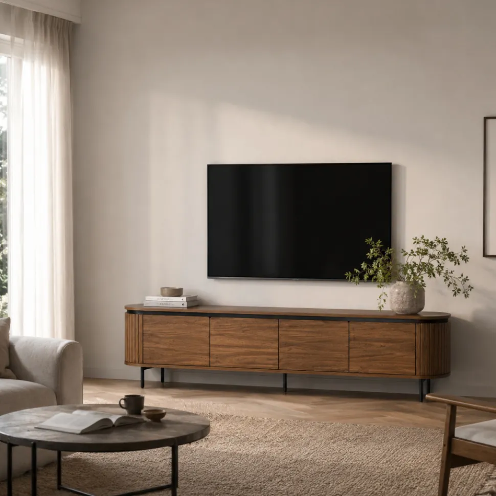 Tv-bänk 'Kärra' 200x40cm - Valnöt/Svart
