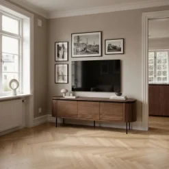 Tv-bänk 'Kärra' 160x40cm - Valnöt/Svart