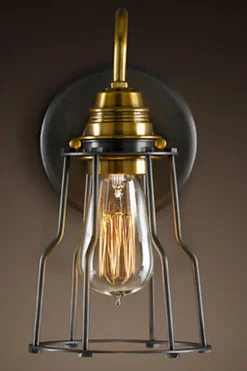Vägglampa Vintage - Mässing/Stålnät